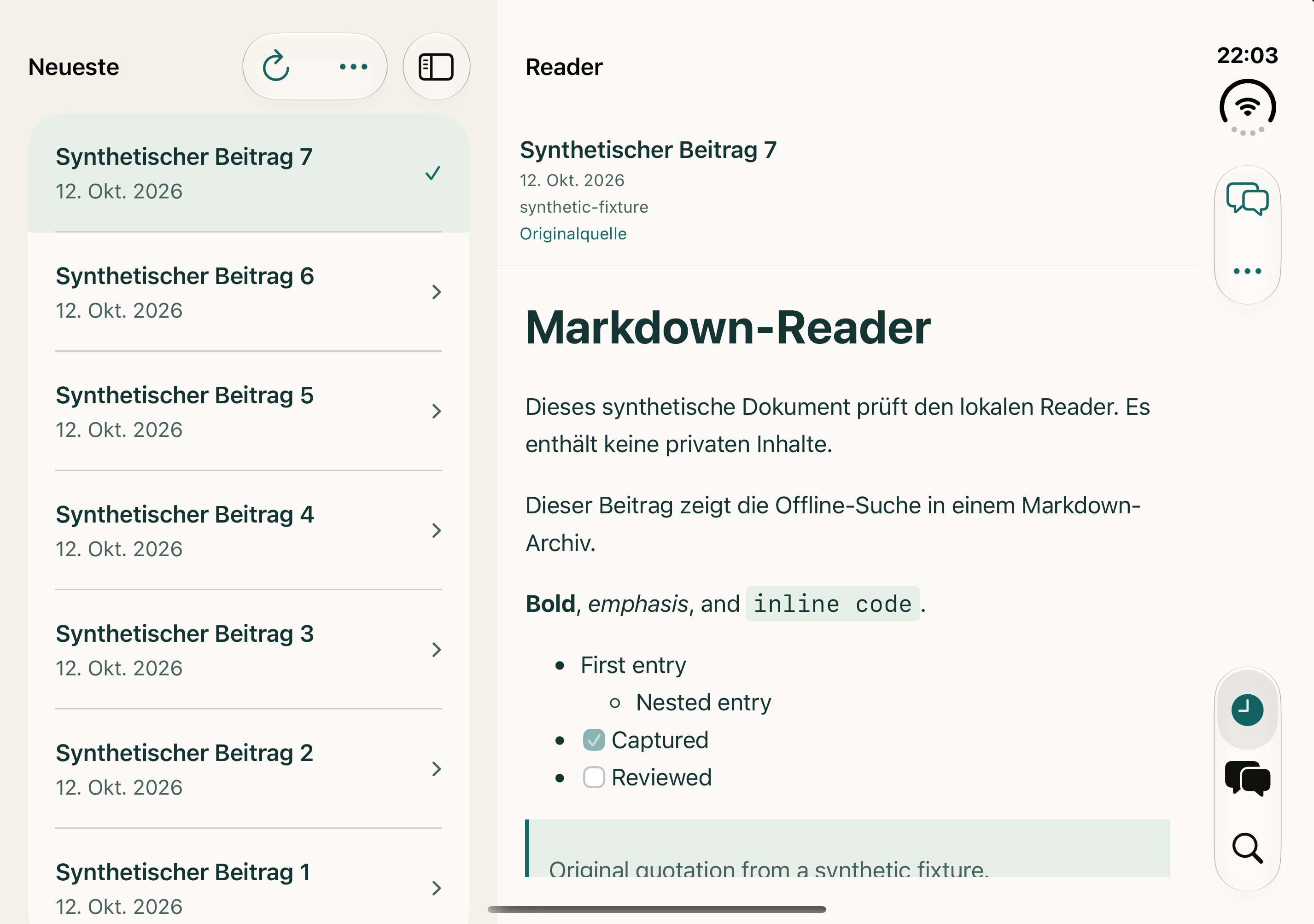 SourceBraid on an open iPhone Duo, with recent clips beside the Markdown reader